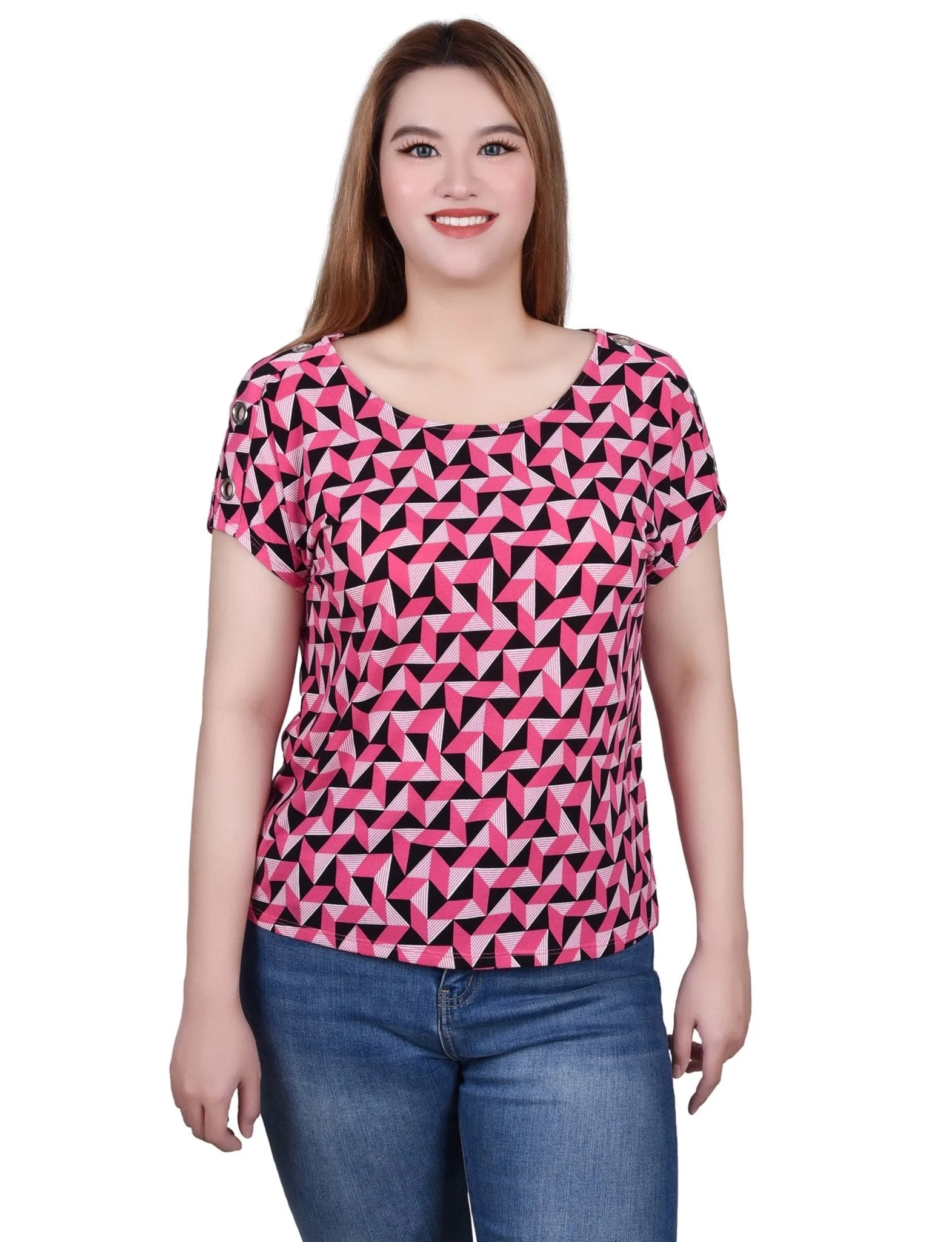 Short Sleeve Extended Sleeve Tunic Top - Petite