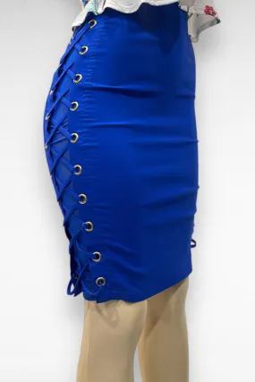 Side Lace Up Mesh Midi Skirt