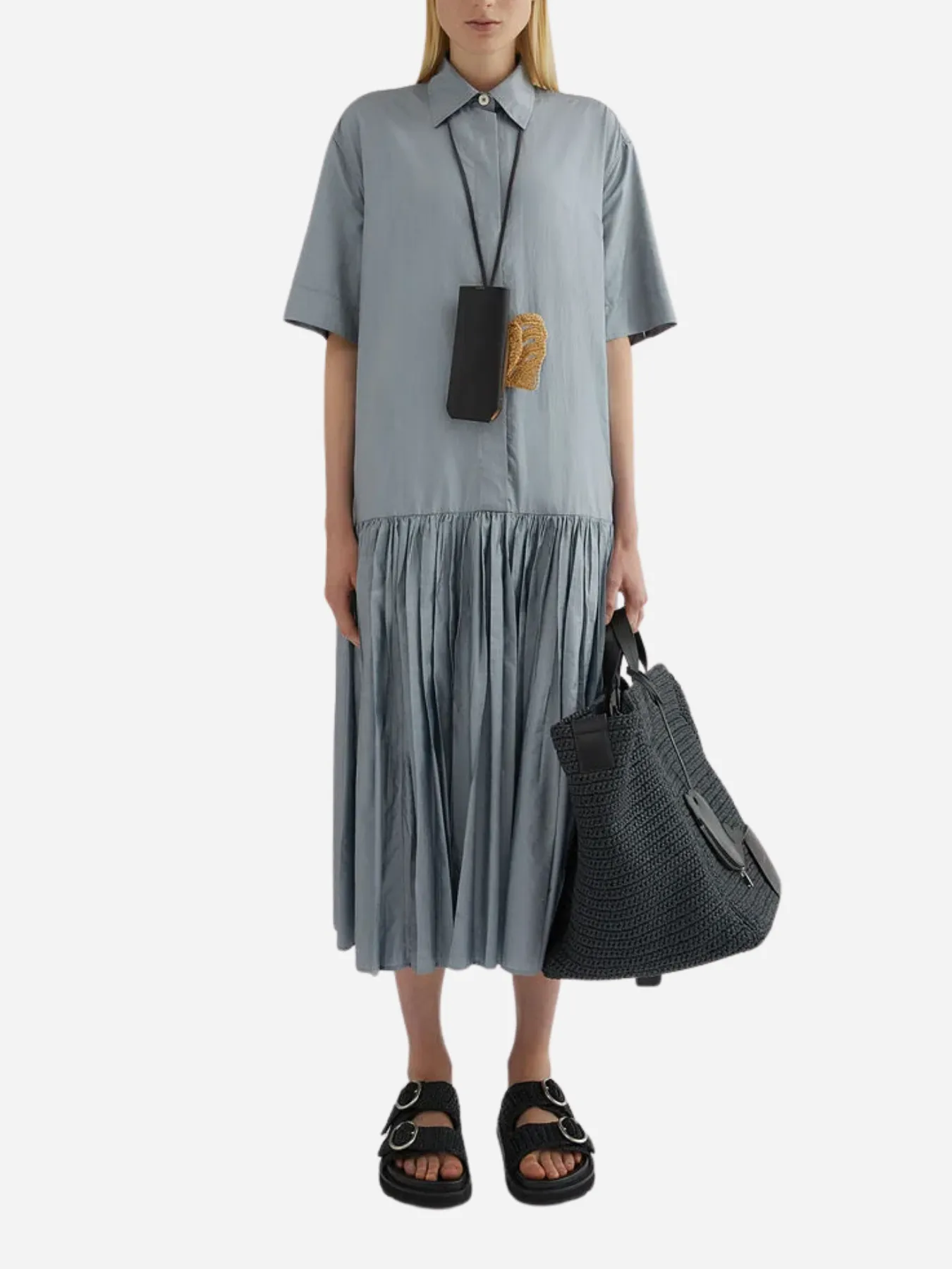 Silk & Nylon Canvas Dress - Pewter Blue