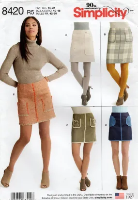 Simplicity 8420 Womens Slim Hip Hugging Skirts with Pockets Out Of Print Sewing Pattern Size 14 - 22 UNCUT Factory Folded
