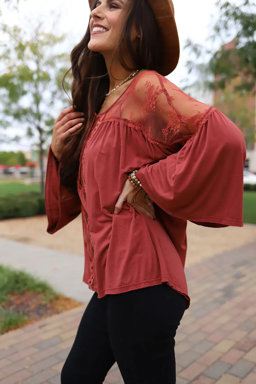 Skyenne Lace Bohemian Top - Brick