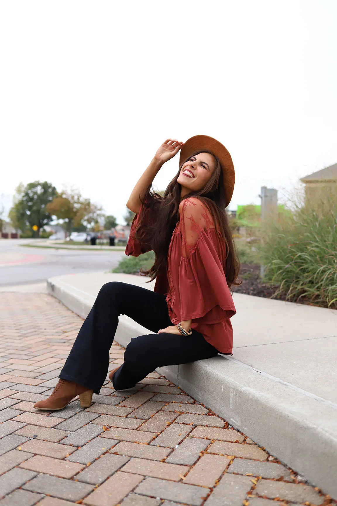 Skyenne Lace Bohemian Top - Brick