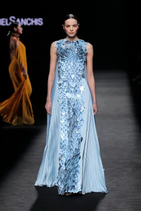 Sleeveless Sequin Dress with Pleated Cape