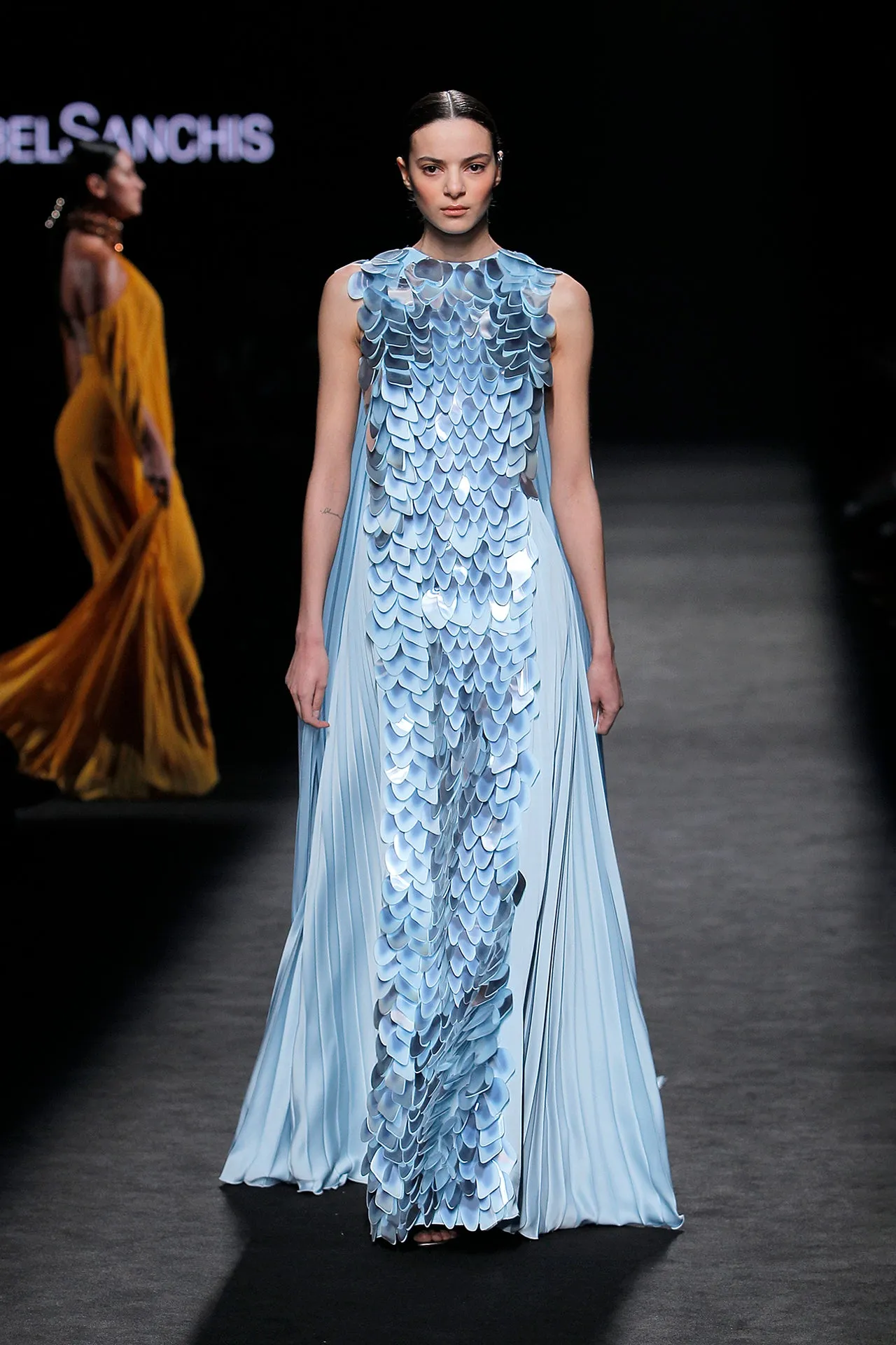 Sleeveless Sequin Dress with Pleated Cape