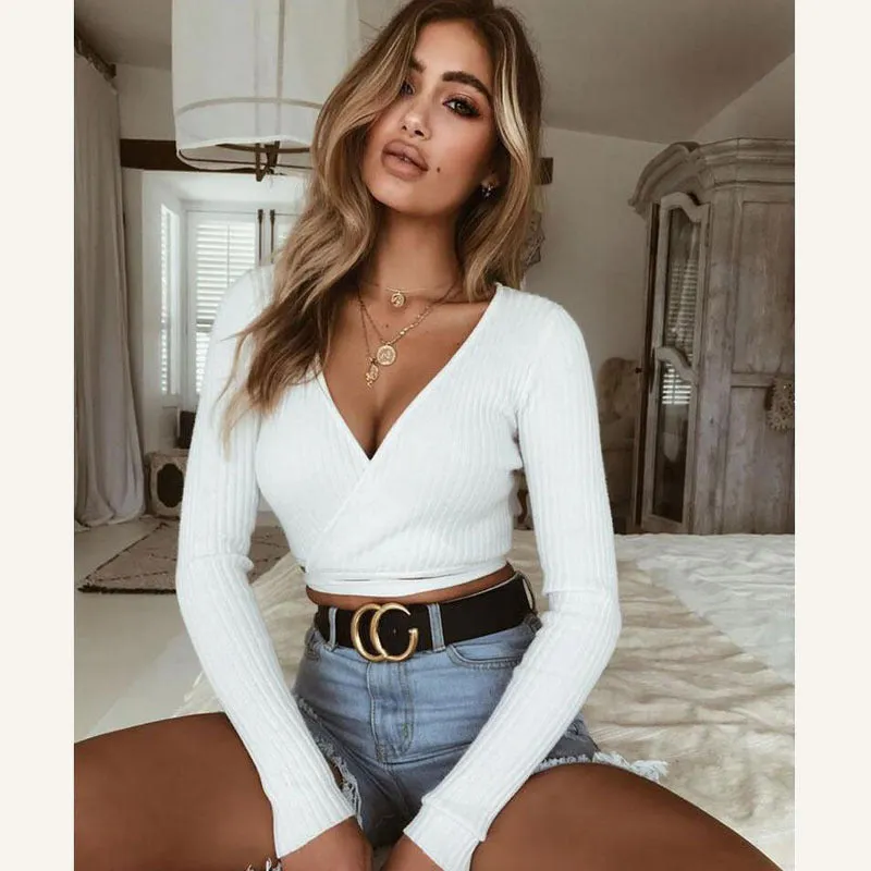 Slim V-Neck Crop Top