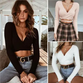 Slim V-Neck Crop Top