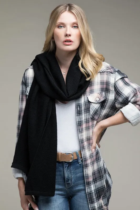 Soft Knit Garter Scarf Black