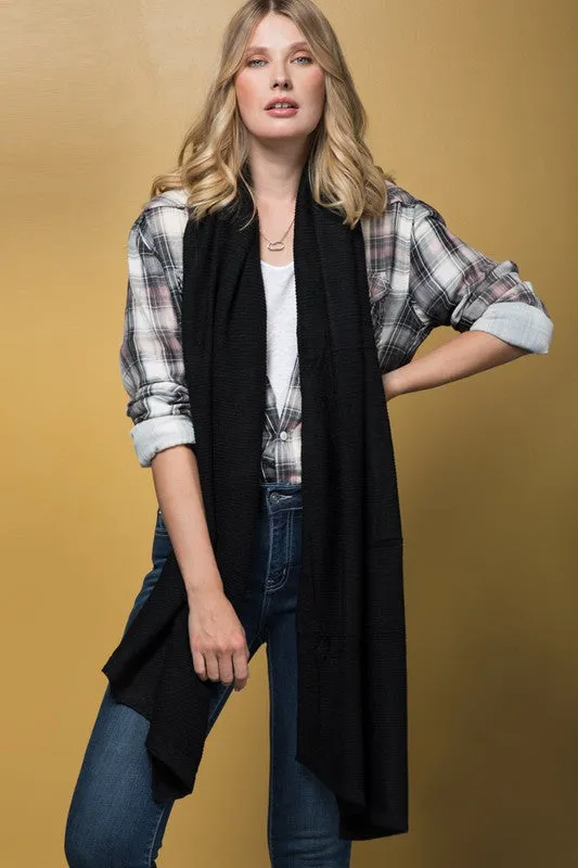 Soft Knit Garter Scarf Black