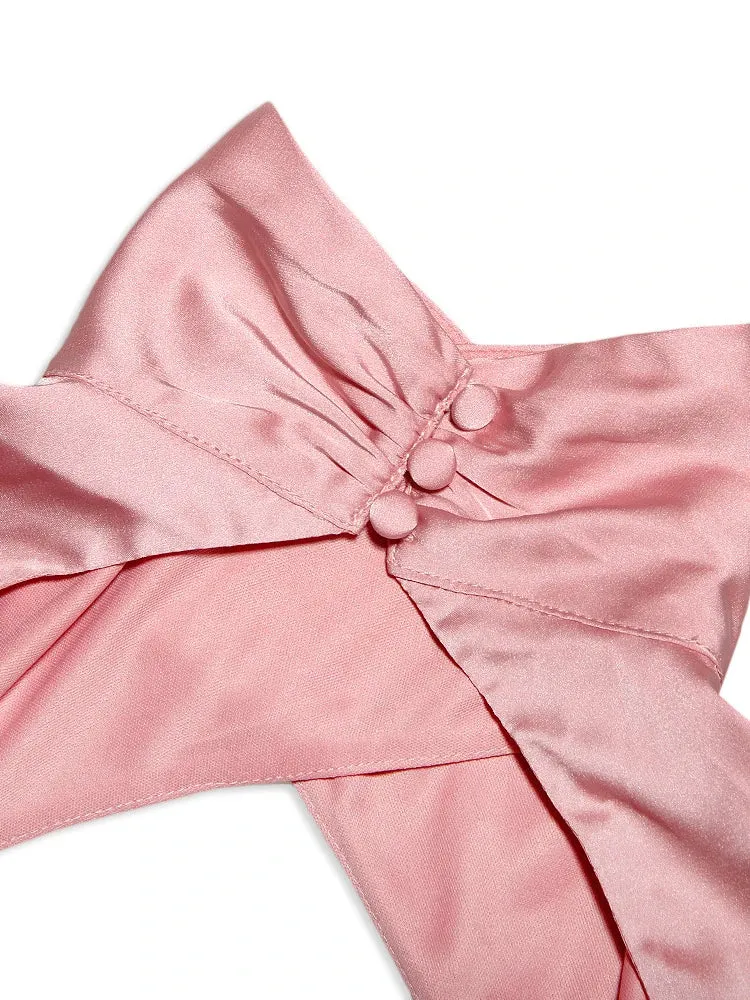 Solid Color Silk Criss-Cross Turtleneck Flare Long Sleeve Hollow Out Ruched Mini Dress