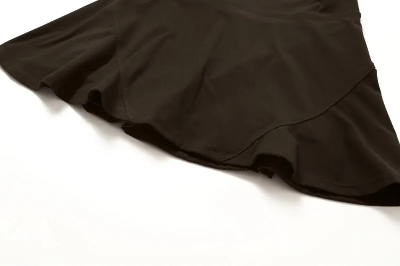 Solid Color Stretchy Turtleneck Sleevless Top And Flowy Mini Skirt Set