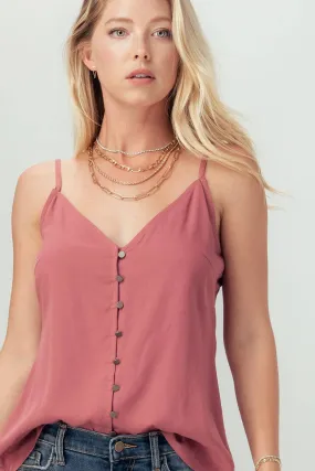 SOLID KNIT BUTTON THROUGH ADJUSTABLE CAMI TOP