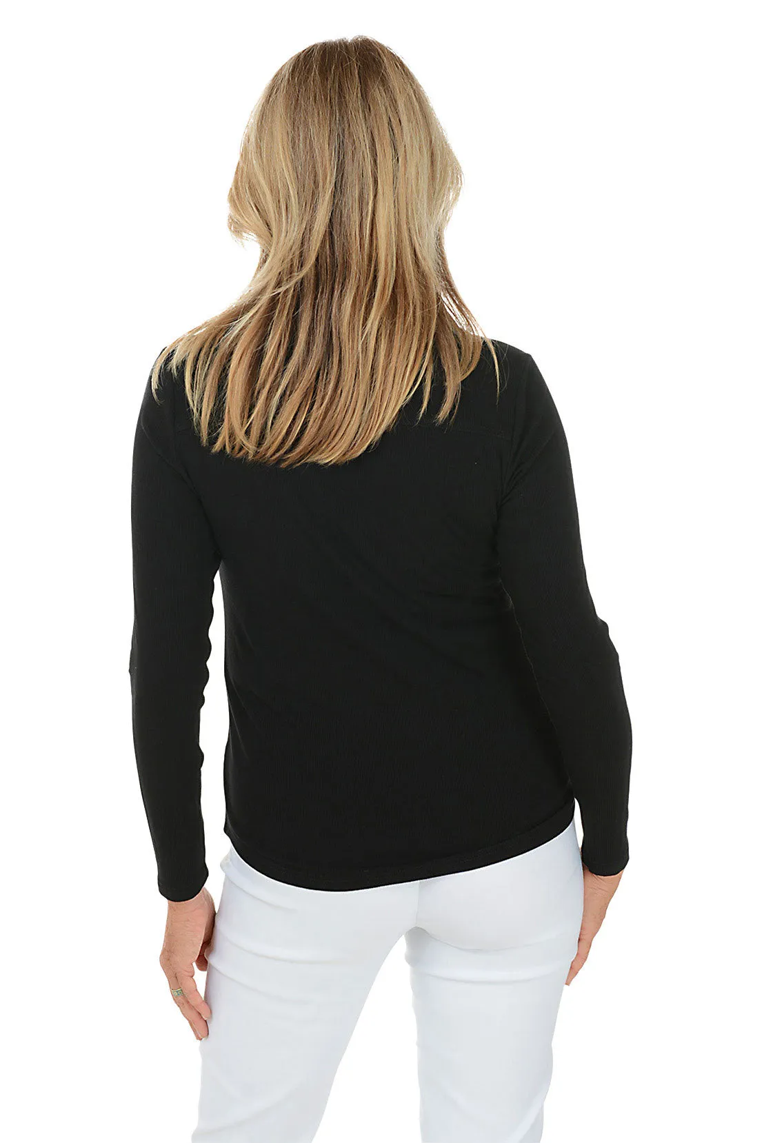 Solid Ribbed Button-Front Top