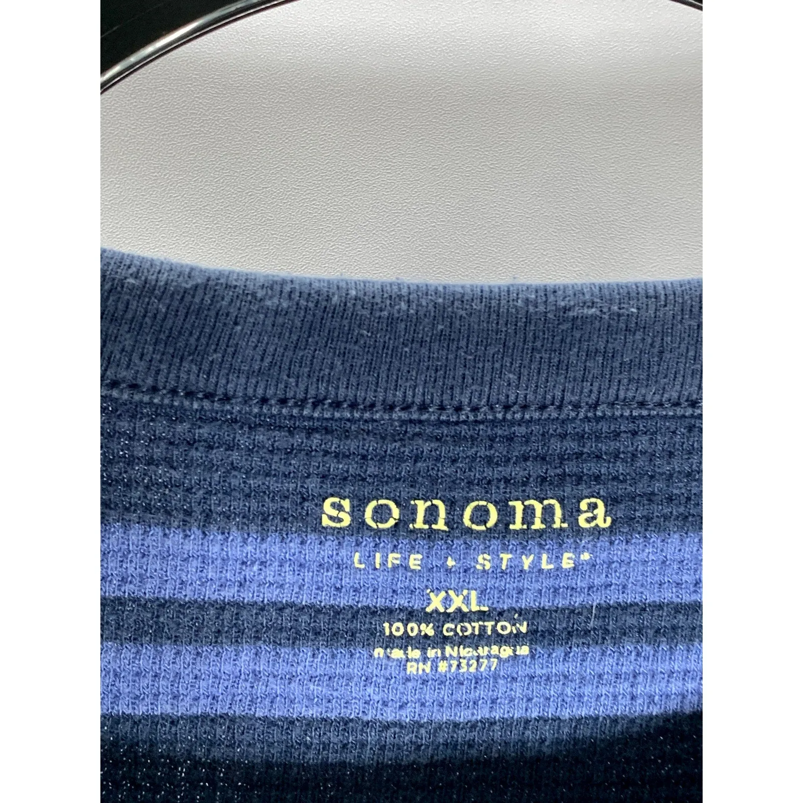 SONOMA LIFE STYLE Men's Blue Striped Thermal Crewneck Long Sleeve T-Shirt SZ 2XL