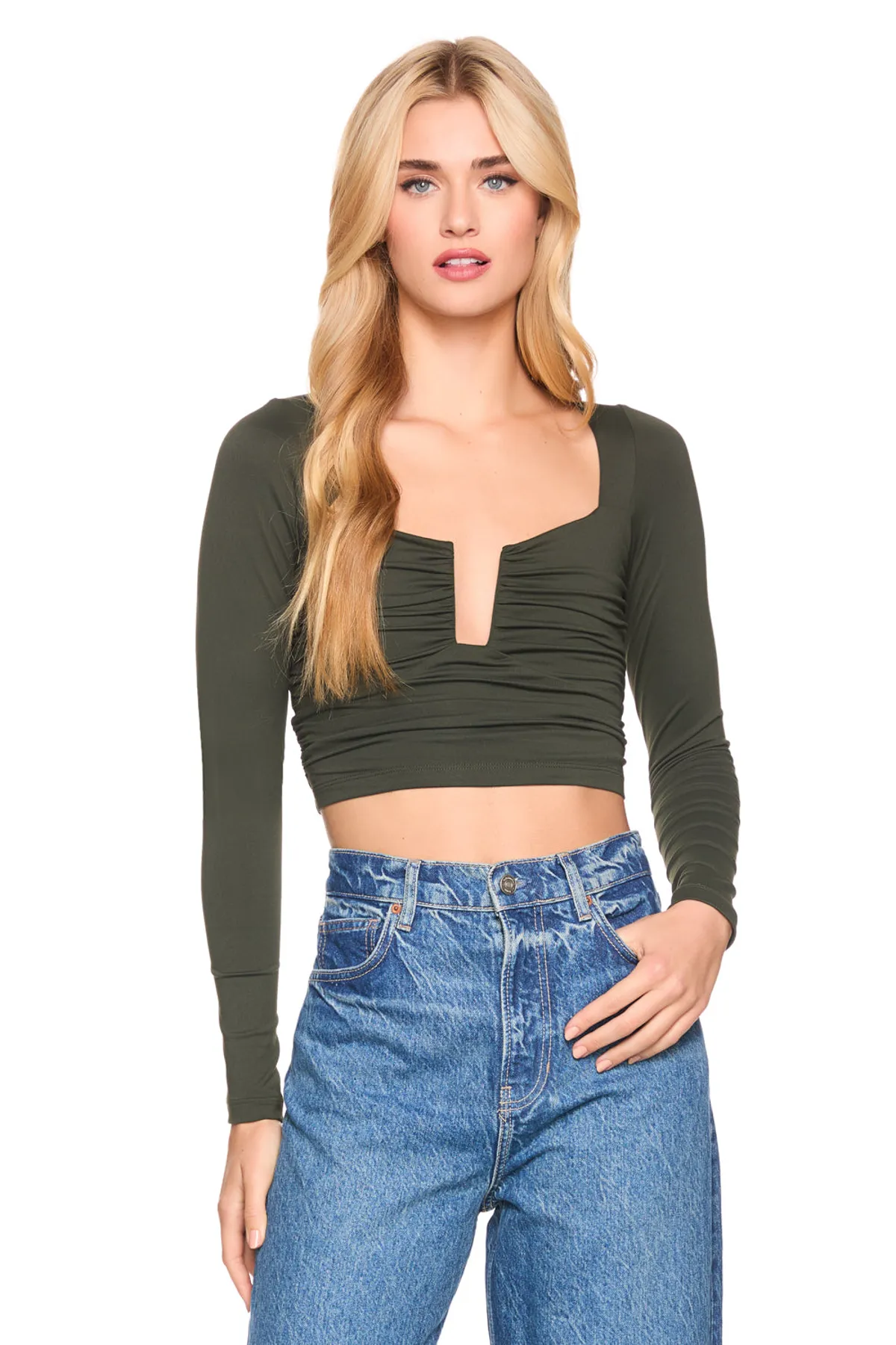 Square Wire Gathered Long Sleeve Top