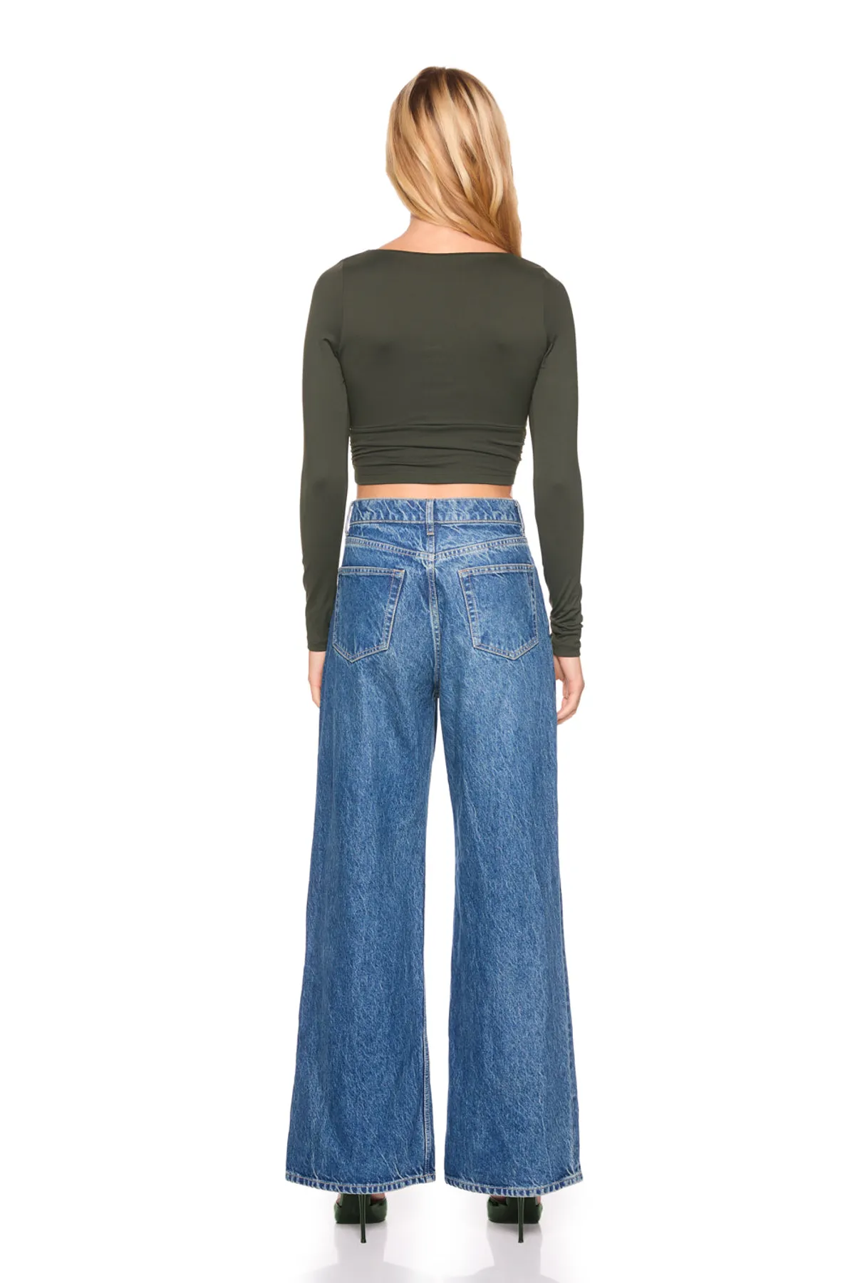 Square Wire Gathered Long Sleeve Top
