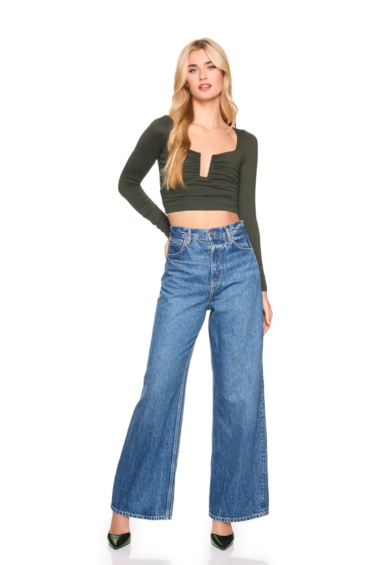 Square Wire Gathered Long Sleeve Top