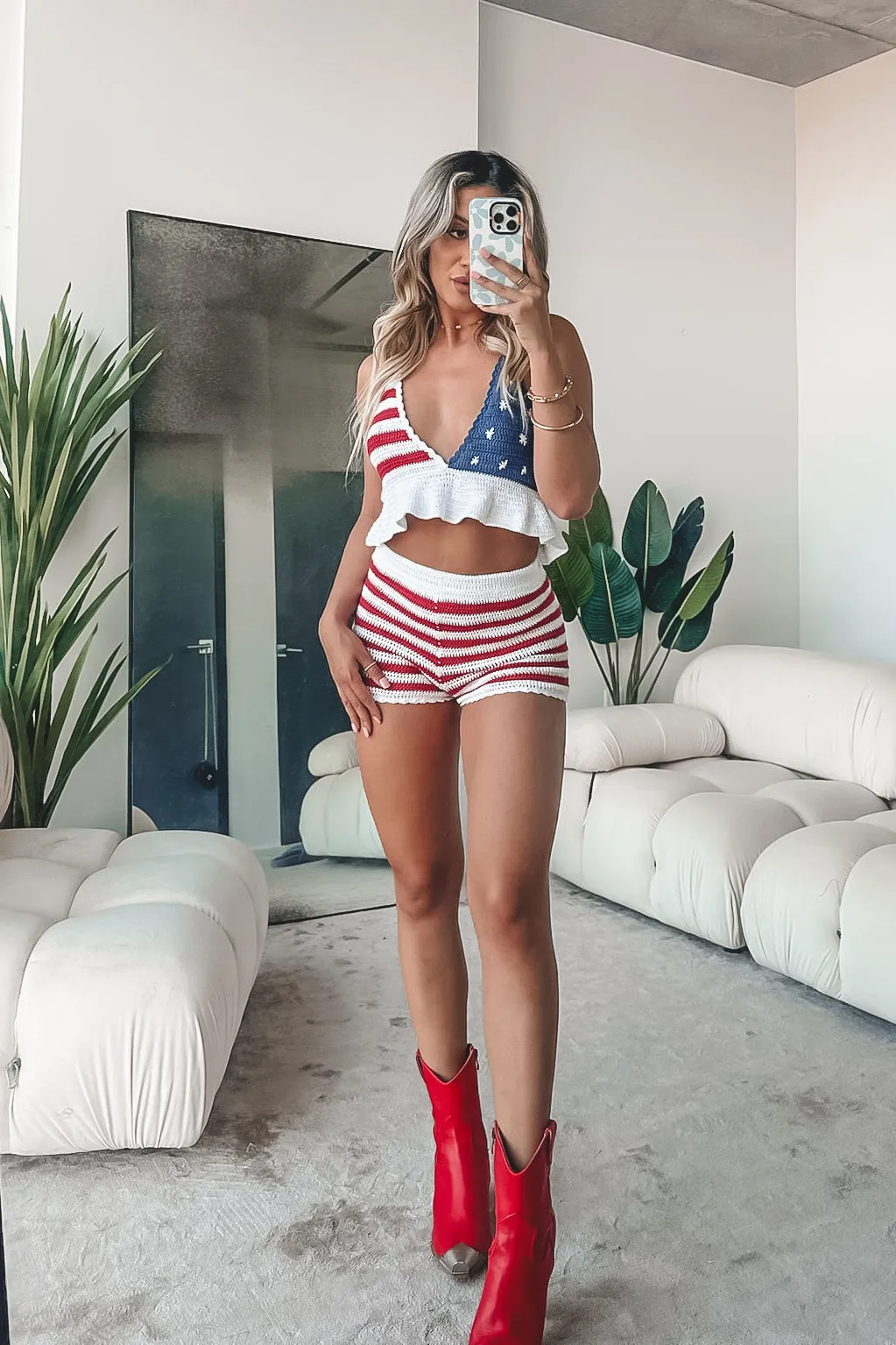 The Theme Is Patriotic American Flag Knit Top