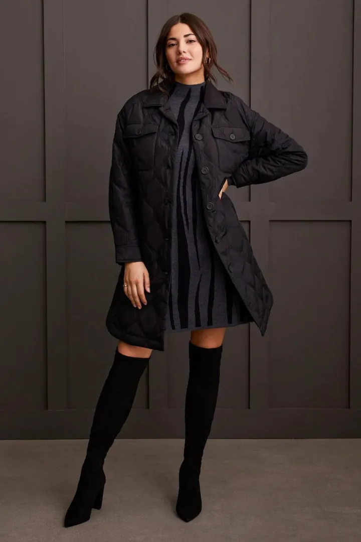 Tribal Long Quilted Button Front Jacket Style 5576