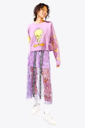 Tweety Mesh Long Skirt/ Light Purple