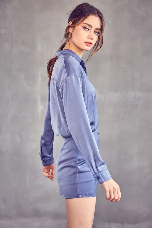 Vestido Camisero Satinado (shorts abajo)