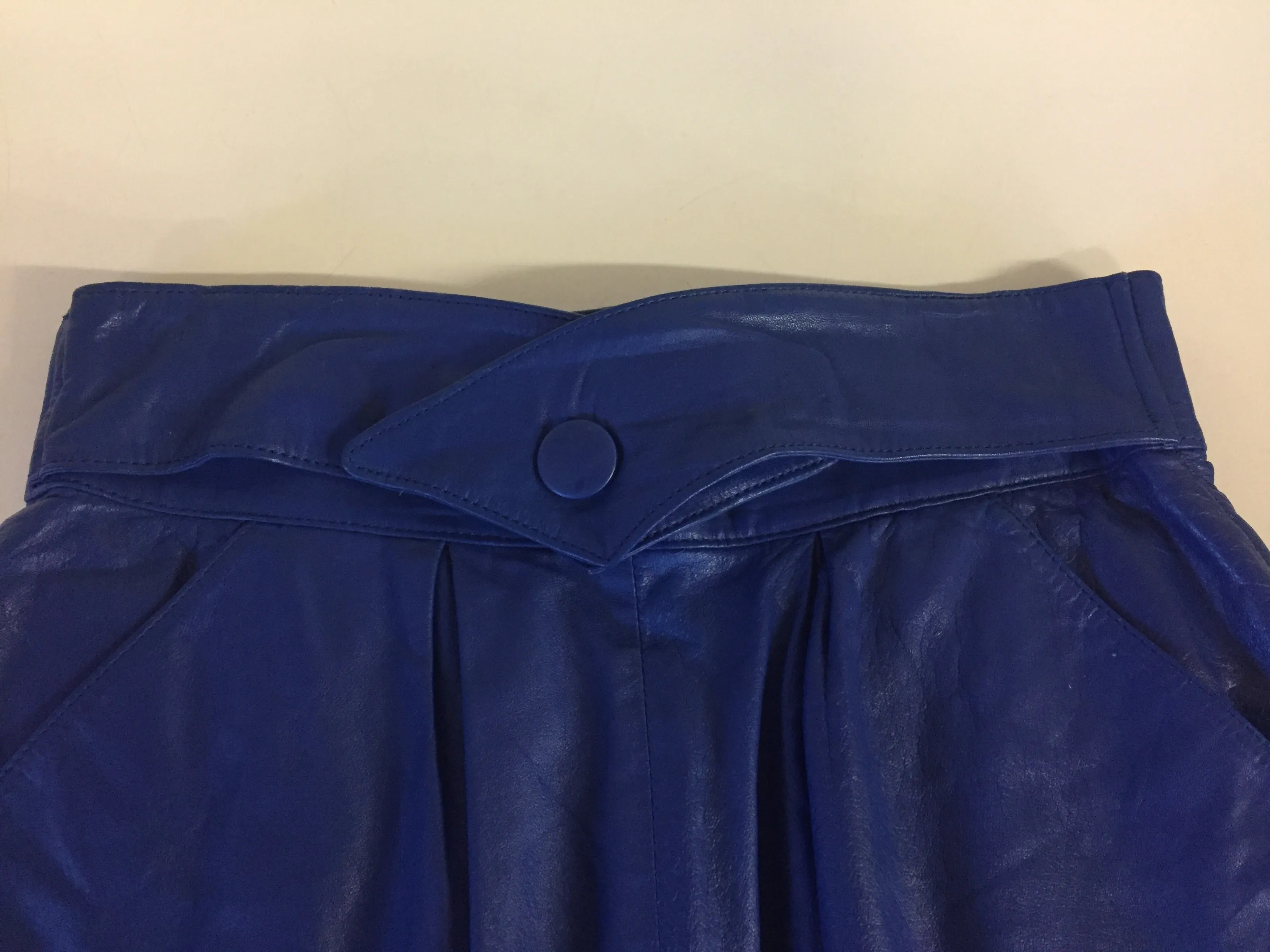 Vintage 1980's Electric Blue Leather Pencil Skirt By Leather Loft