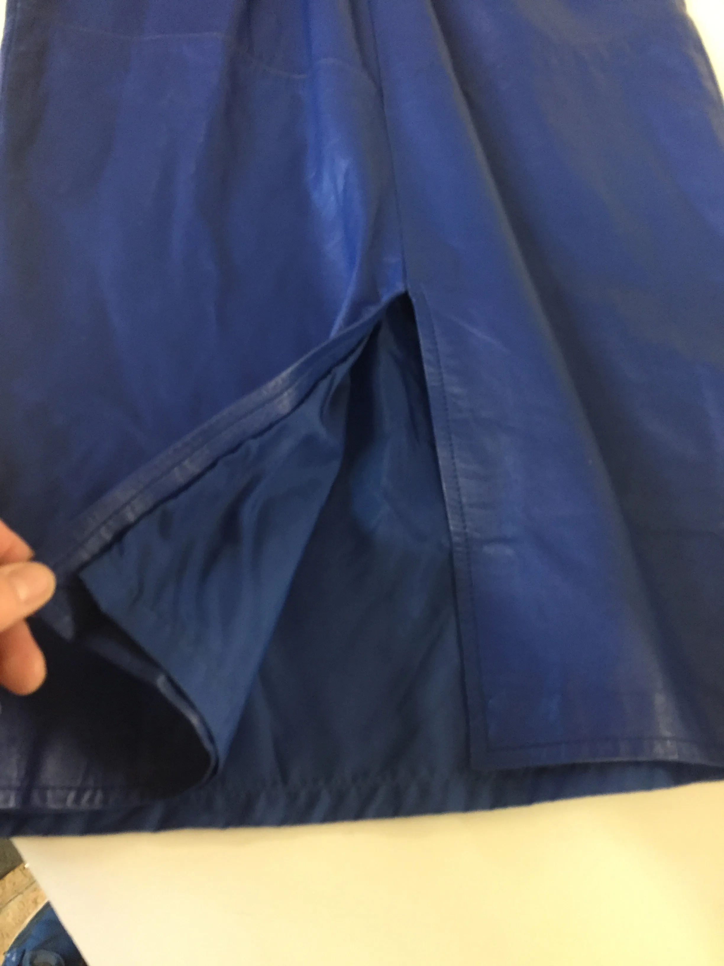 Vintage 1980's Electric Blue Leather Pencil Skirt By Leather Loft