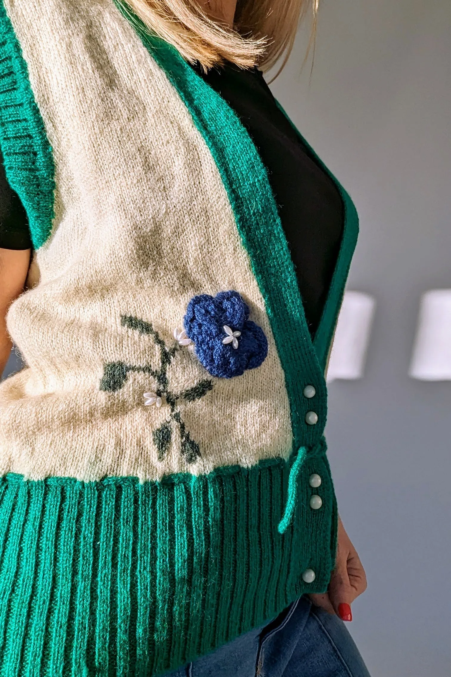 Vintage Flower Wool Boho Knitted Waistcoat