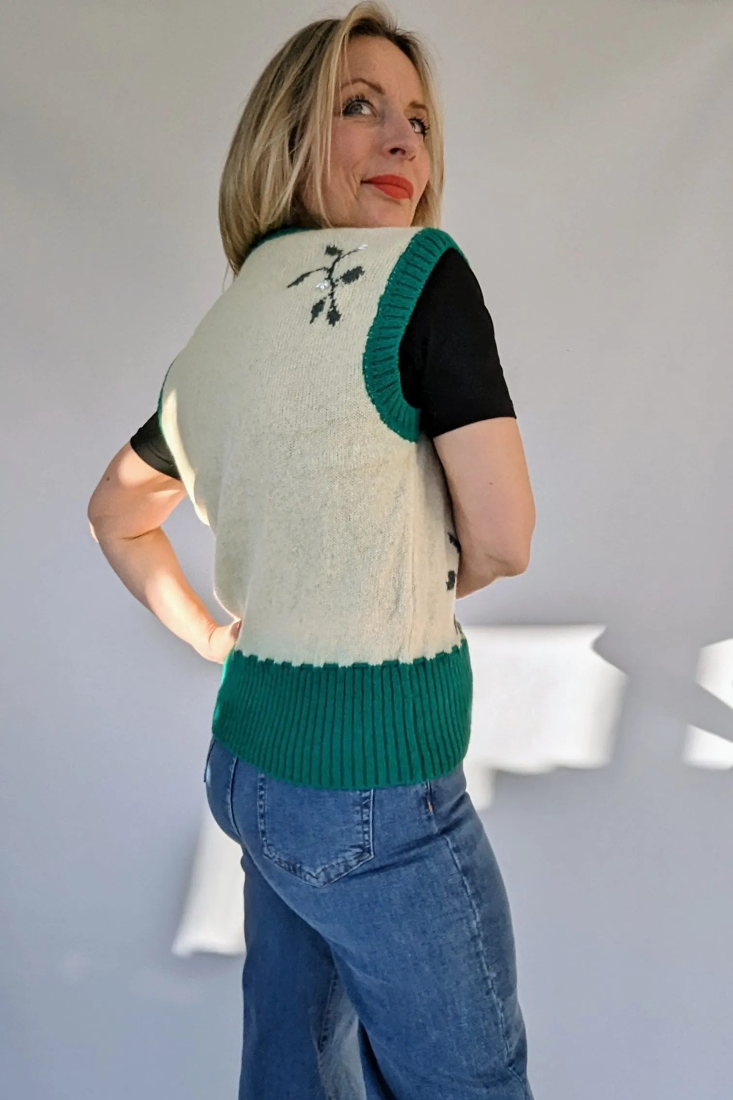 Vintage Flower Wool Boho Knitted Waistcoat