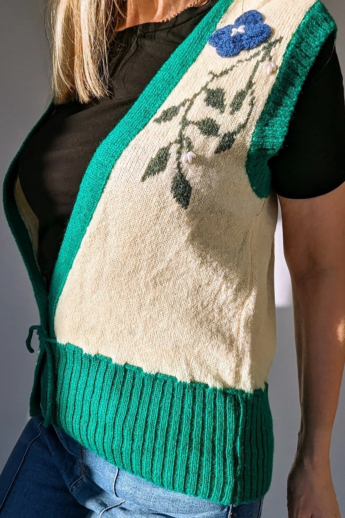 Vintage Flower Wool Boho Knitted Waistcoat