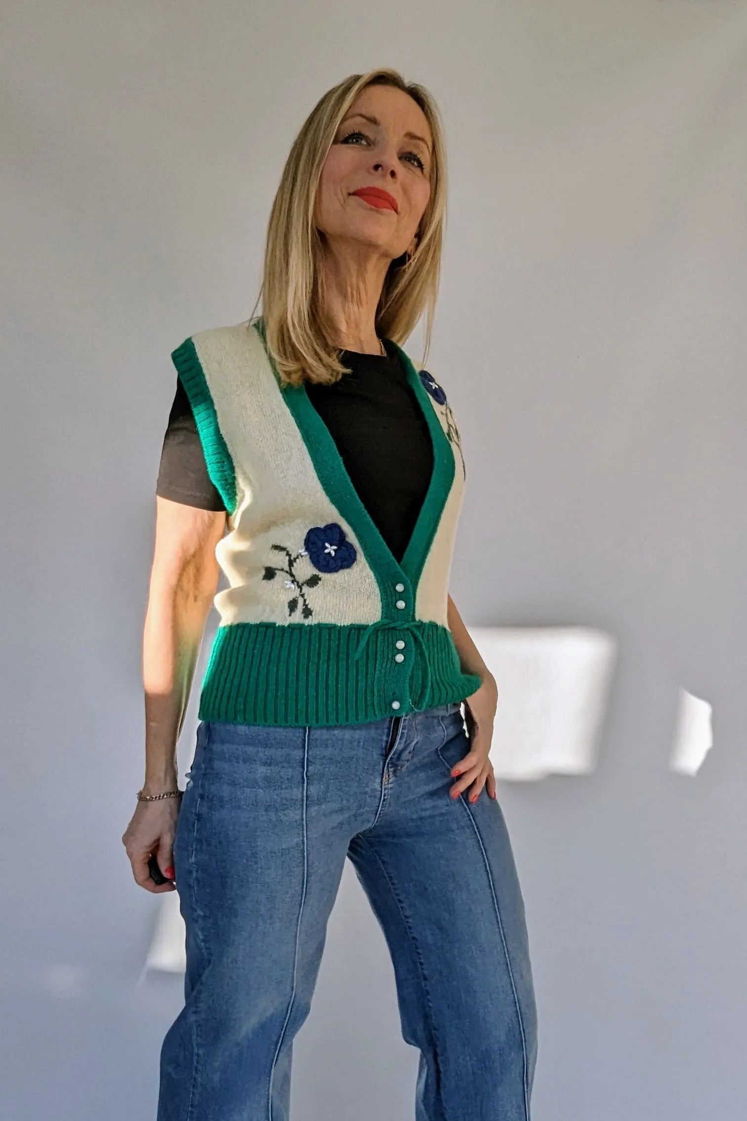Vintage Flower Wool Boho Knitted Waistcoat