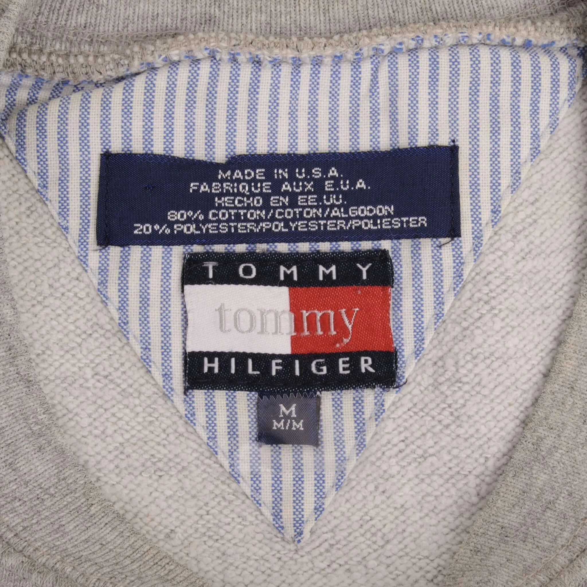 VINTAGE TOMMY HILFIGER SPELLOUT 1990S GREY SWEATSHIRT SIZE MEDIUM MADE IN USA