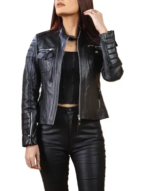 Woman Real Leather Biker Quilted Jacket Soft Lambskin