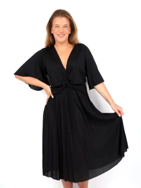 Women's  Accordion Plain Solid Dress,Black