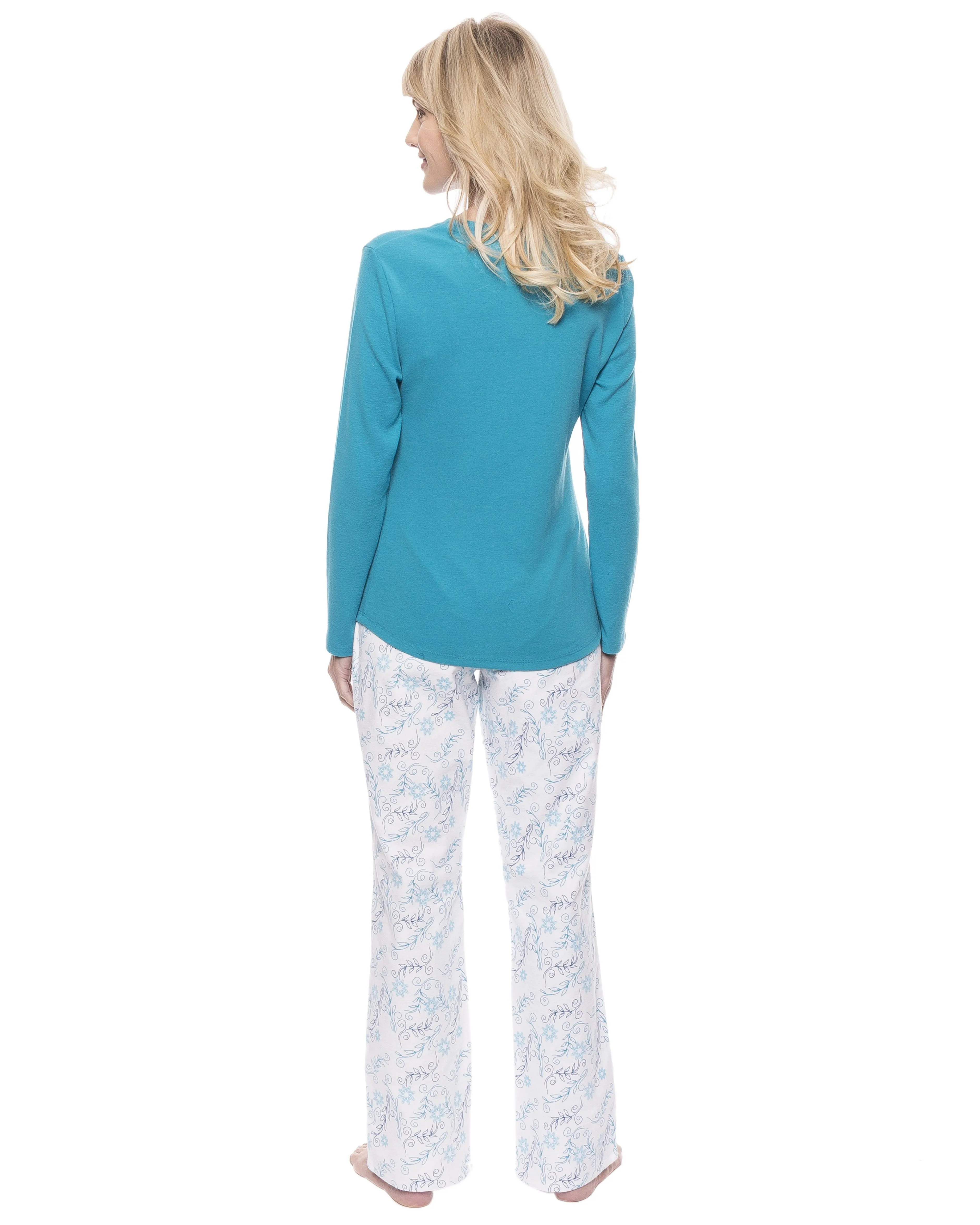 Womens Cotton Flannel Lounge Set with Henley Top