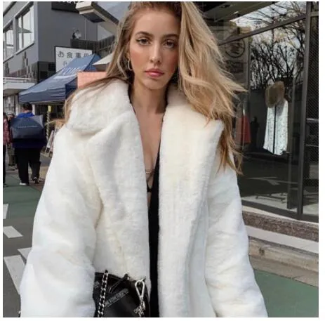 Women's Elegant Long Faux Fur Coat Loose High Quality Thick Warm Winter Vegan Fur Overcoat