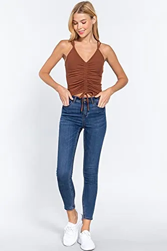 Women's Front Ruched Detail Cami Heavy Rib Knit Top