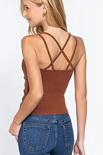 Women's Front Ruched Detail Cami Heavy Rib Knit Top