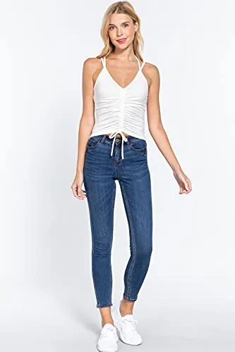 Women's Front Ruched Detail Cami Heavy Rib Knit Top