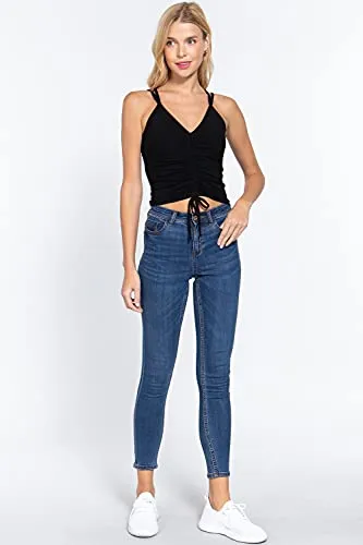 Women's Front Ruched Detail Cami Heavy Rib Knit Top
