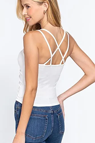 Women's Front Ruched Detail Cami Heavy Rib Knit Top