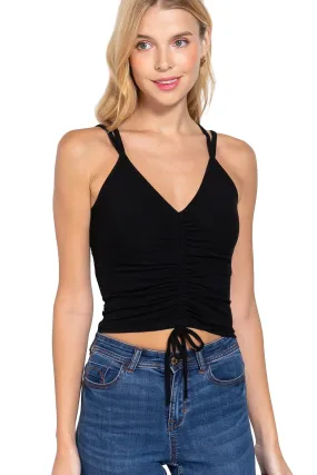 Women's Front Ruched Detail Cami Heavy Rib Knit Top
