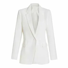 Womens One Button White Blazer V-Neck Long Sleeve Blazer