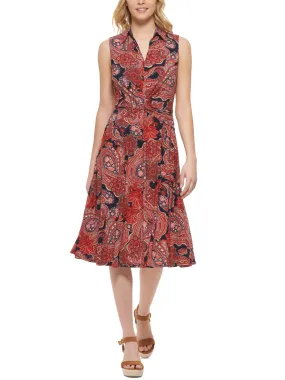 Women's Twist-Front Paisley MIDI Dress,Multi