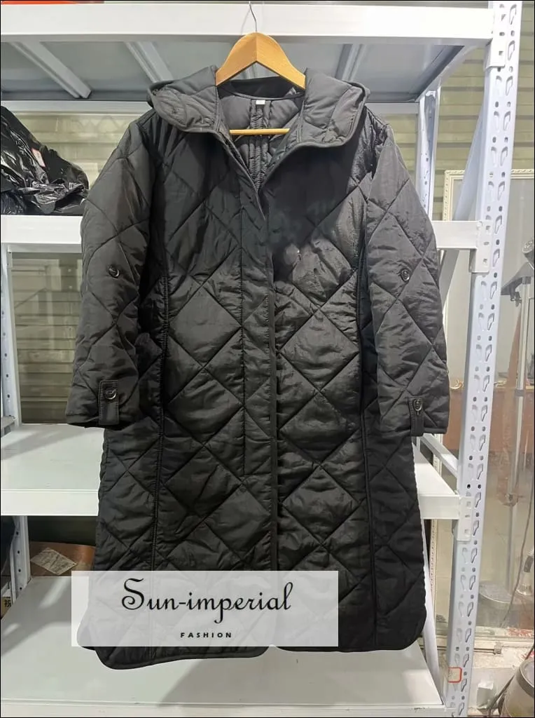 Women's Winter Quilted Plaid Hooded Cotton Coat