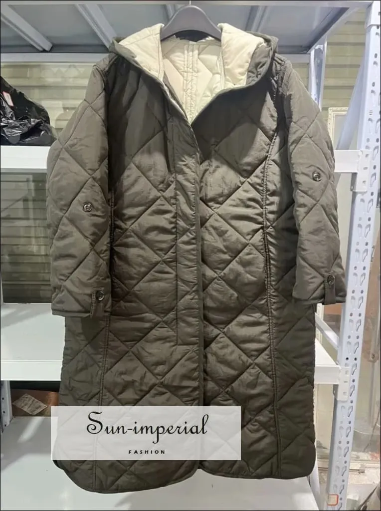 Women's Winter Quilted Plaid Hooded Cotton Coat