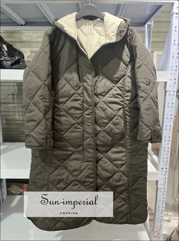 Women's Winter Quilted Plaid Hooded Cotton Coat