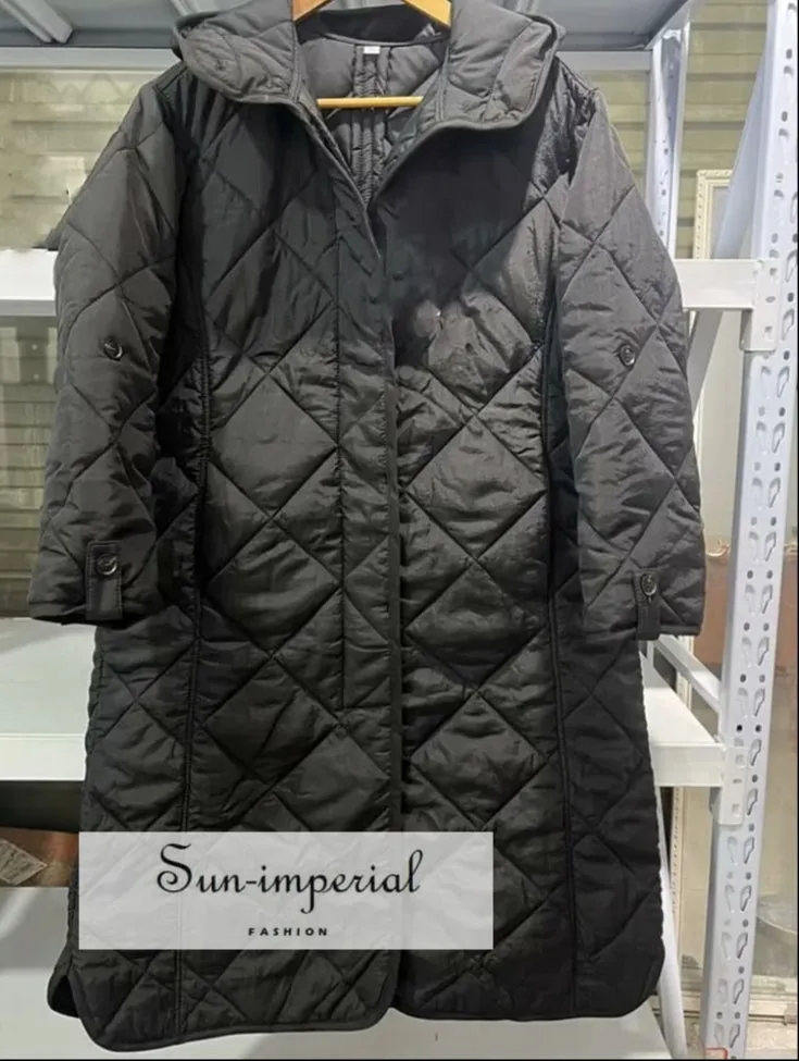 Women's Winter Quilted Plaid Hooded Cotton Coat