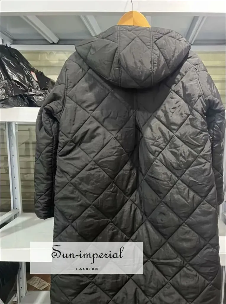 Women's Winter Quilted Plaid Hooded Cotton Coat