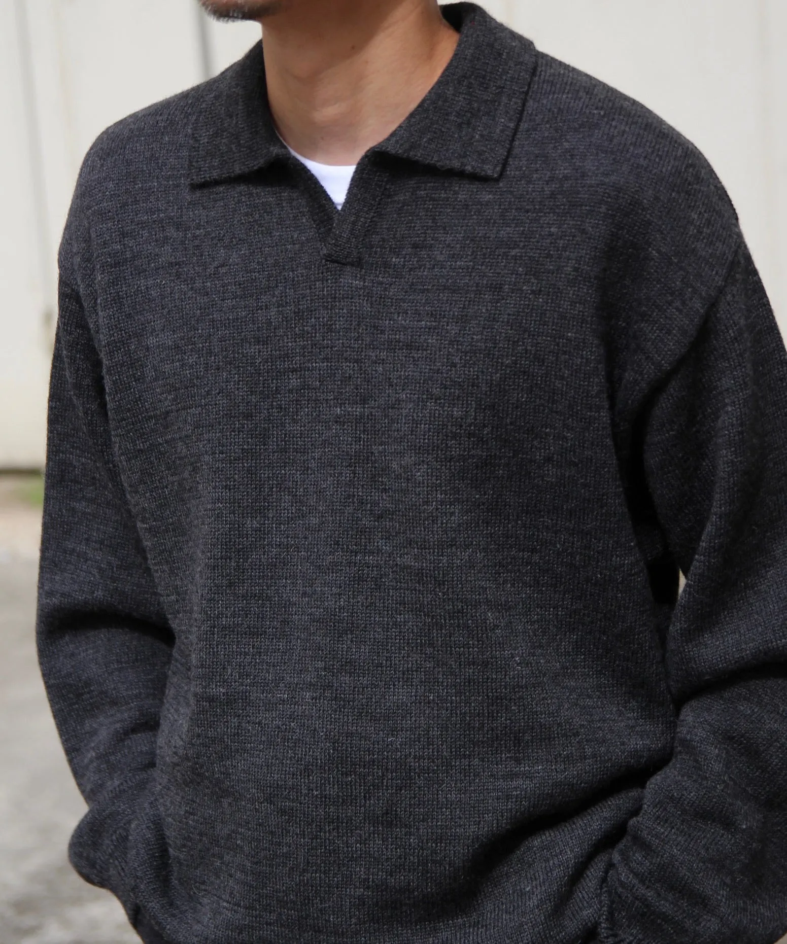 Wool Knit skipper Shirt "GRAY"