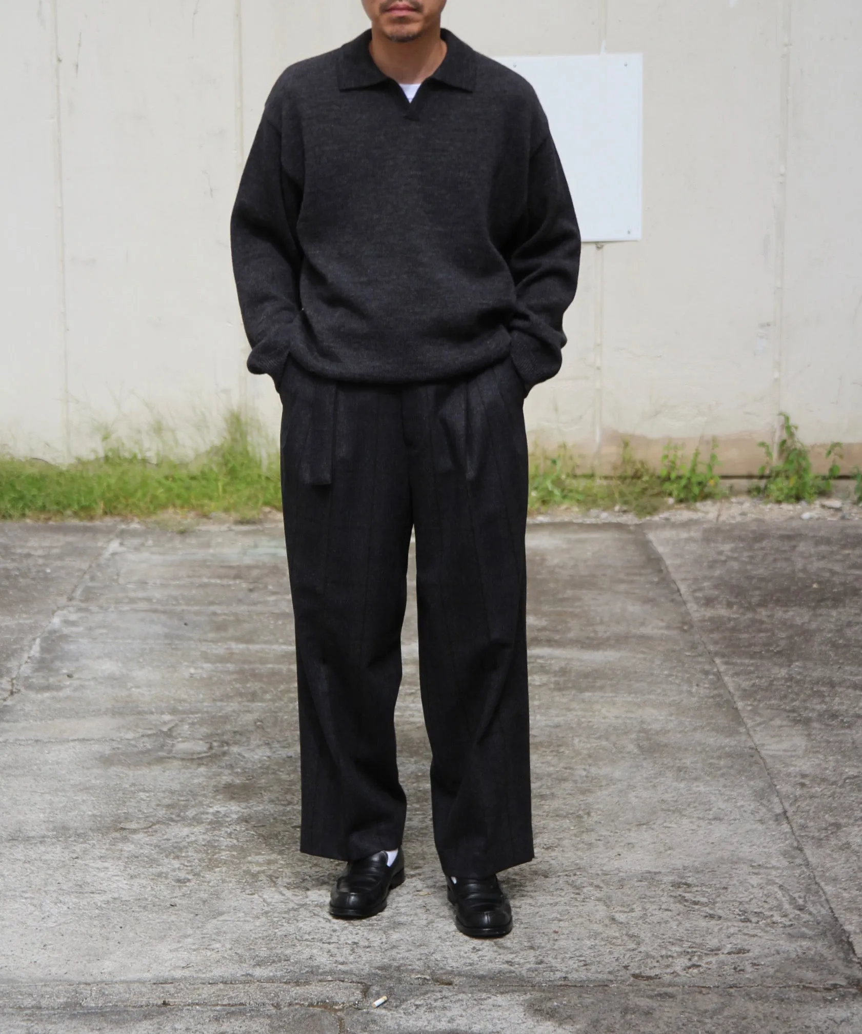 Wool Knit skipper Shirt "GRAY"